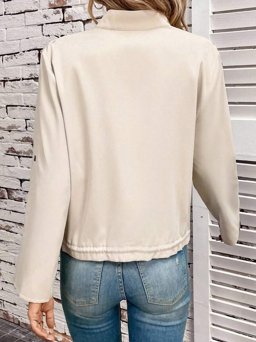 Hettie Stand Collar Drawstring Short Jacket - view 8