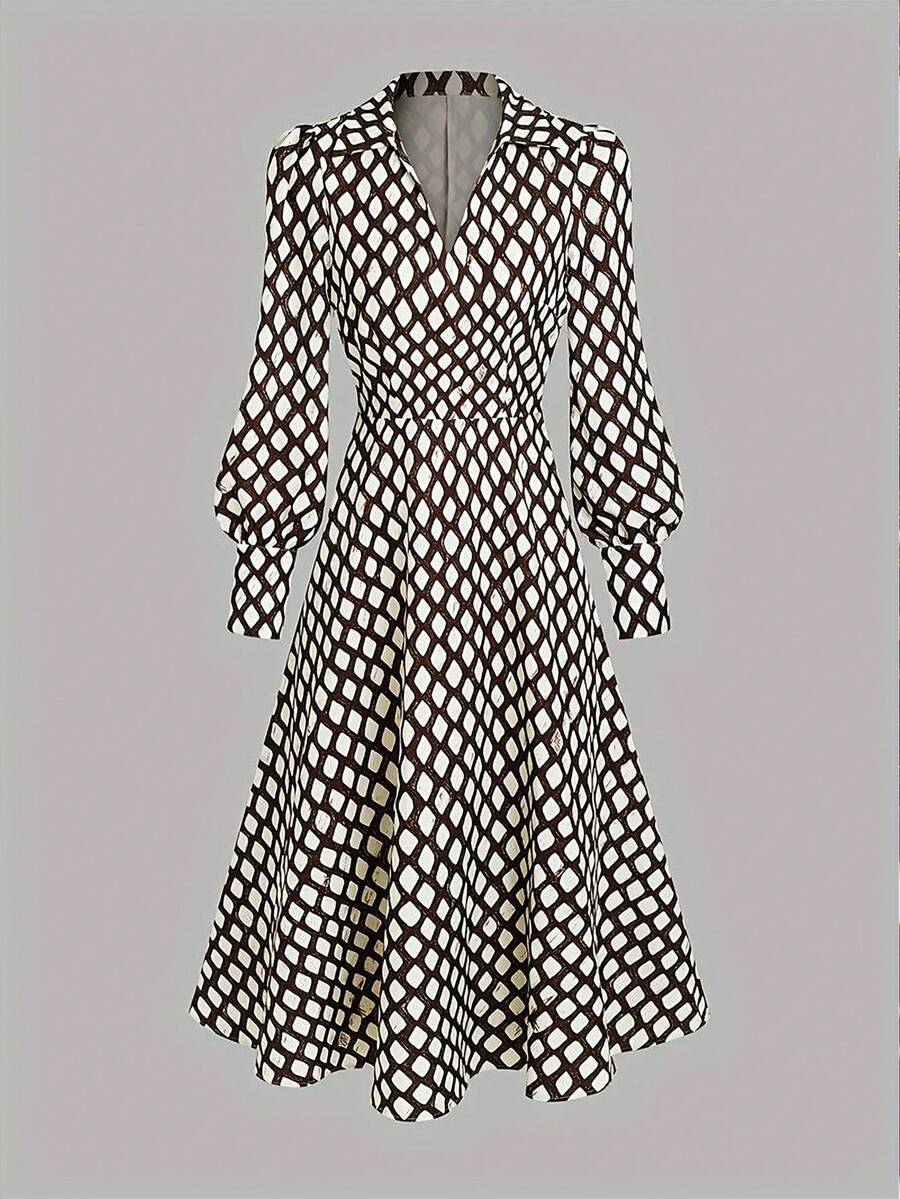 Honor Lantern Sleeve Diamond Print Maxi Dress - view 3