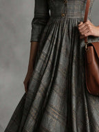 Honey V-Neck Check Pleated Maxi Dress - view 4