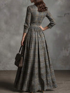 Honey V-Neck Check Pleated Maxi Dress - view 3