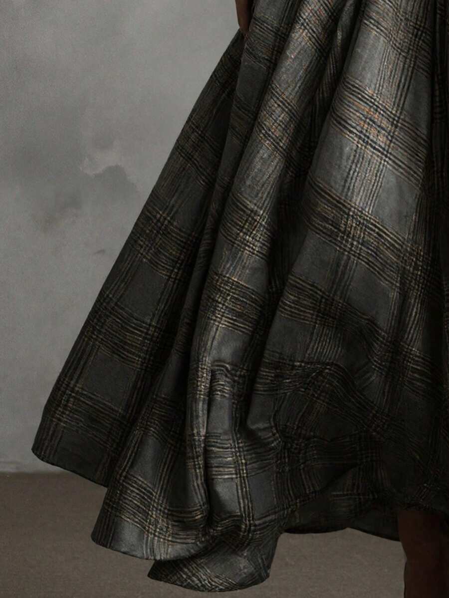Honey V-Neck Check Pleated Maxi Dress - view 5
