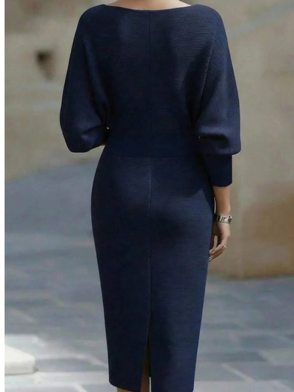 Cara | Ribbed Knit Batwing Sleeve Midi Dress