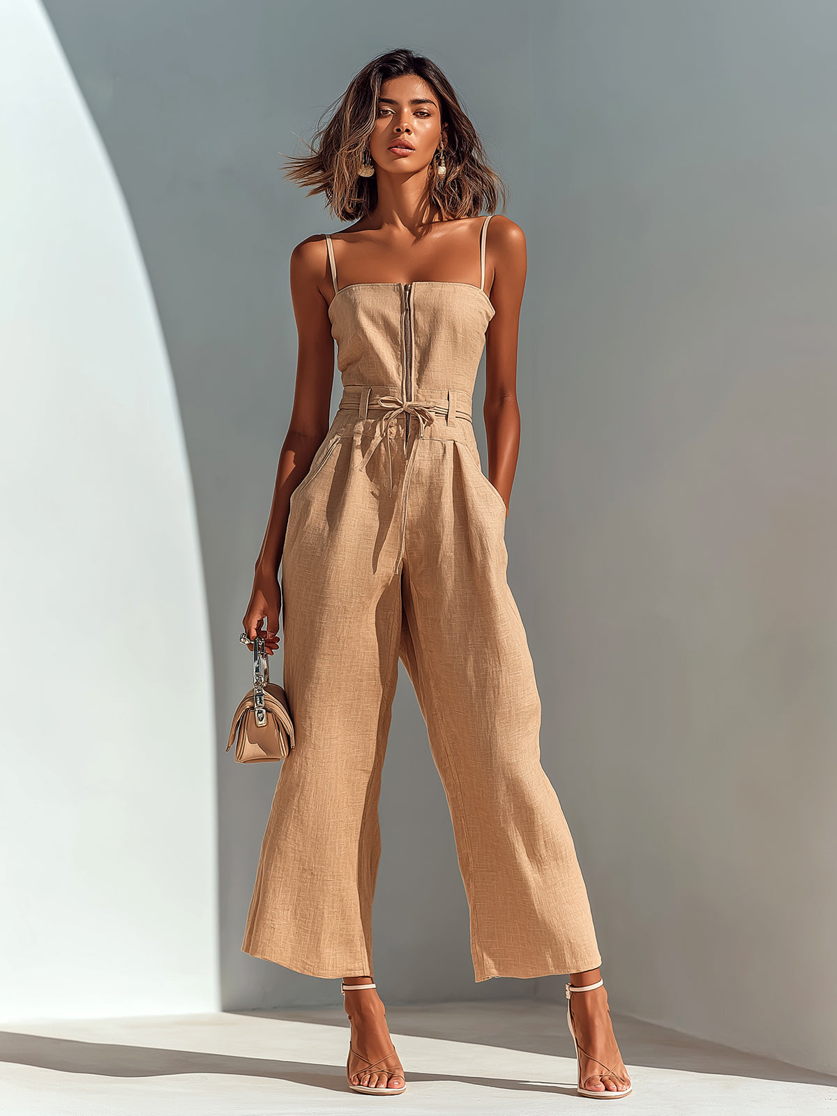 Sienna Cropped Wide Leg Zip Front Jumpsuit - view 6