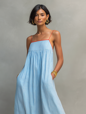 Marina | Striped Strappy Maxi Dress — RoselynAtelier