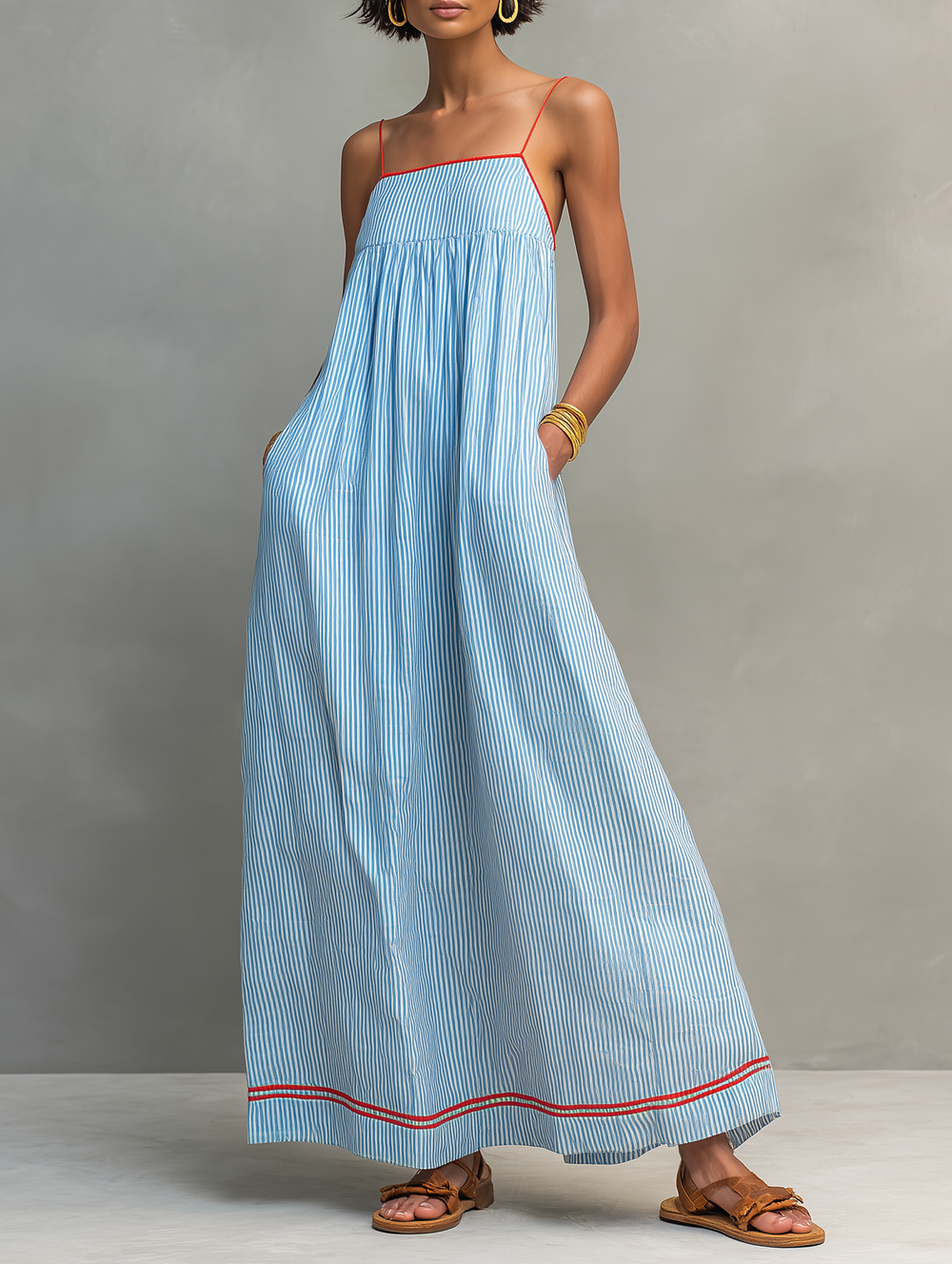 Marina | Striped Strappy Maxi Dress — RoselynAtelier