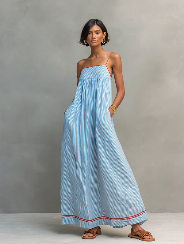 Marina | Striped Strappy Maxi Dress — RoselynAtelier