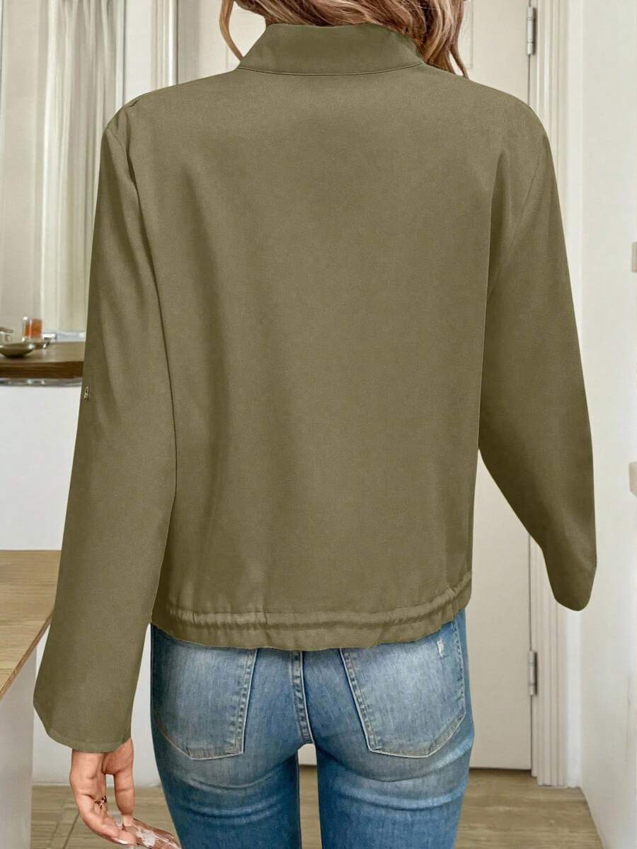 Hettie Stand Collar Drawstring Short Jacket - view 16