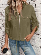 Hettie Stand Collar Drawstring Short Jacket - view 17