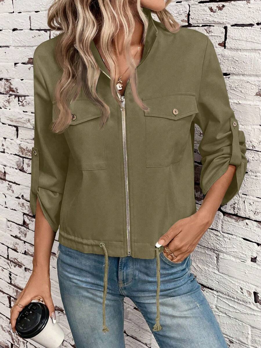 Hettie Stand Collar Drawstring Short Jacket - view 17