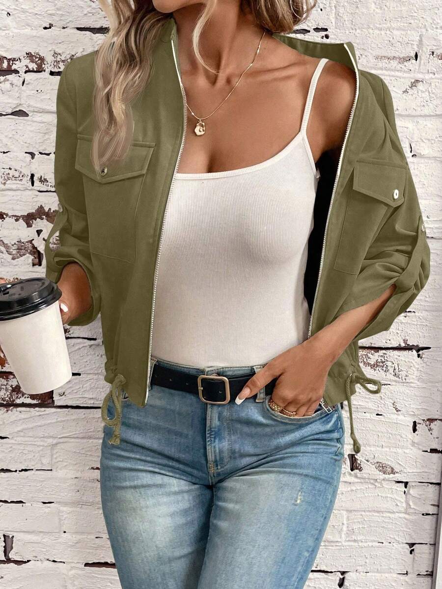 Hettie Stand Collar Drawstring Short Jacket - view 19