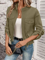 Hettie Stand Collar Drawstring Short Jacket - view 21