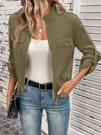 Hettie Stand Collar Drawstring Short Jacket - view 22