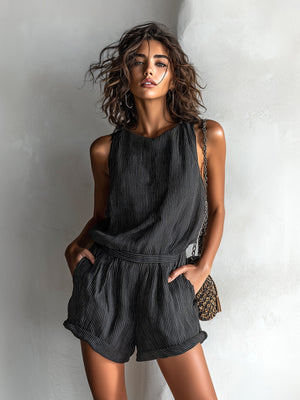 Cleo | Striped Linen Blend Playsuit — RoselynAtelier