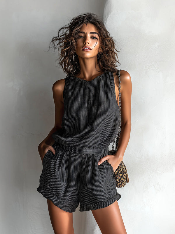 Cleo | Striped Linen Blend Playsuit — RoselynAtelier