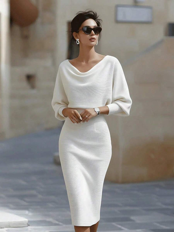 Cara | Ribbed Knit Batwing Sleeve Midi Dress