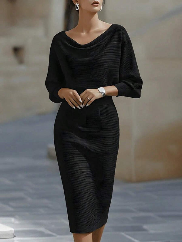 Cara | Ribbed Knit Batwing Sleeve Midi Dress