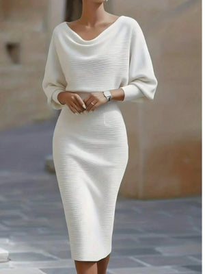 Cara | Ribbed Knit Batwing Sleeve Midi Dress