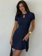 Rae Keyhole Ribbed Knit Umbrella Mini Dress - front view