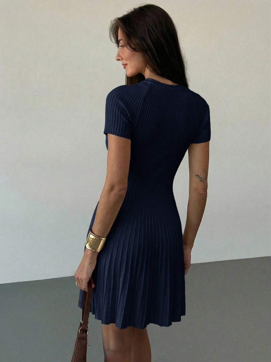 Rae Keyhole Ribbed Knit Umbrella Mini Dress - view 2