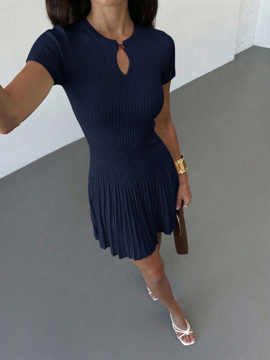 Rae Keyhole Ribbed Knit Umbrella Mini Dress - view 6