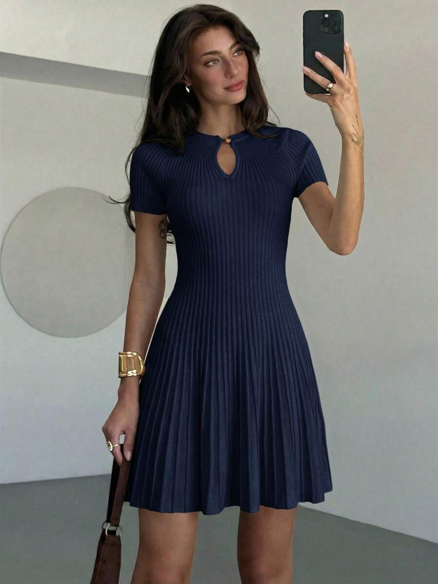 Rae Keyhole Ribbed Knit Umbrella Mini Dress - view 7