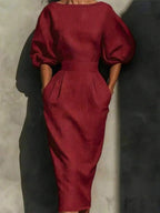 Robyn Balloon Sleeve Boat Neck Pencil Midi Dress - view 5