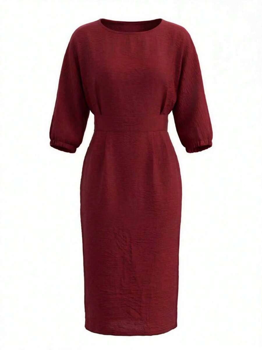 Robyn Balloon Sleeve Boat Neck Pencil Midi Dress - view 6