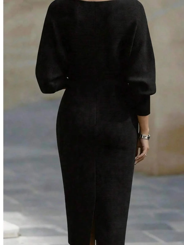 Cara | Ribbed Knit Batwing Sleeve Midi Dress