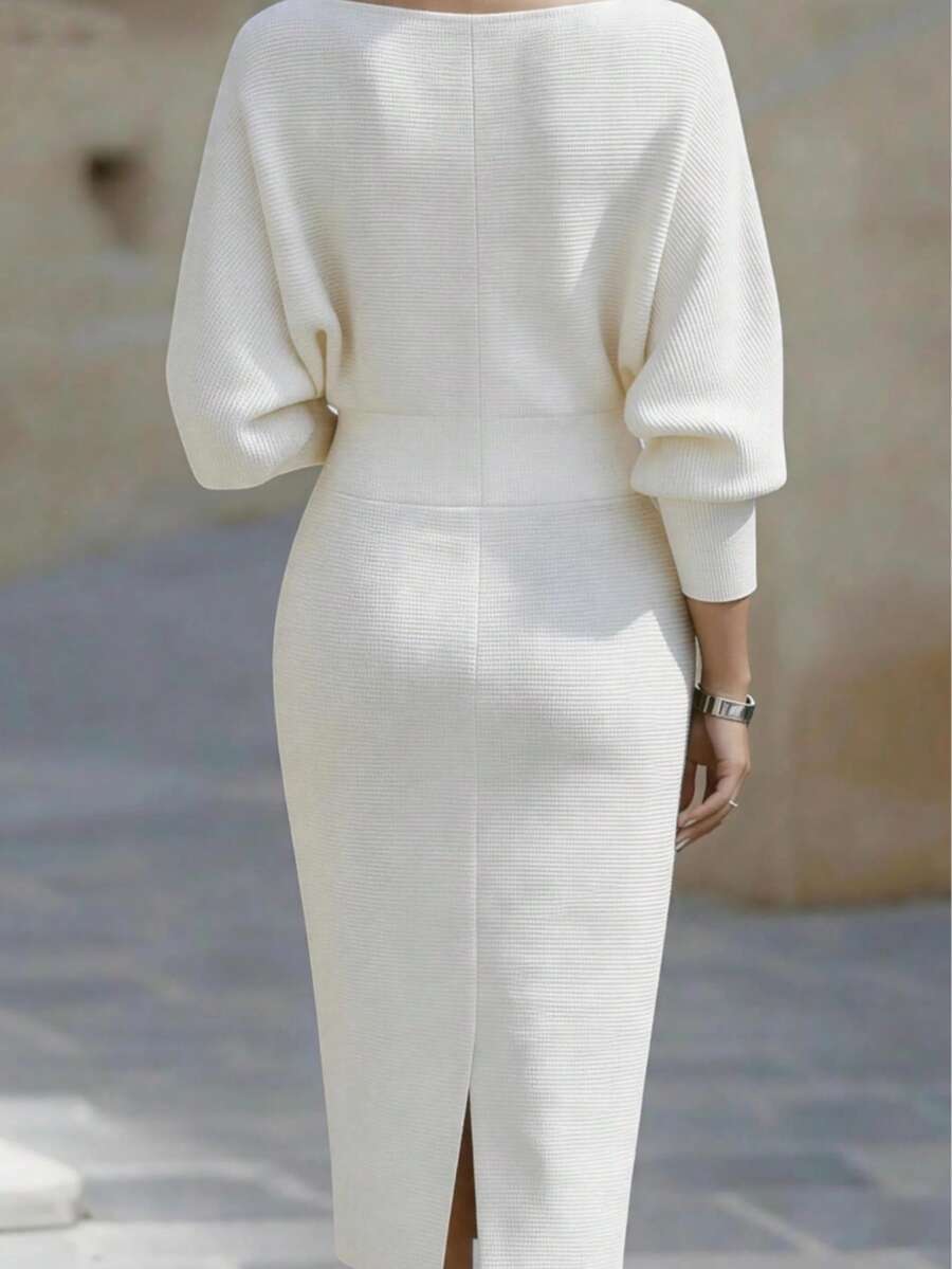 Cara Ribbed Knit Batwing Sleeve Midi Dress - view 10