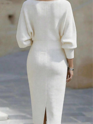 Cara | Ribbed Knit Batwing Sleeve Midi Dress