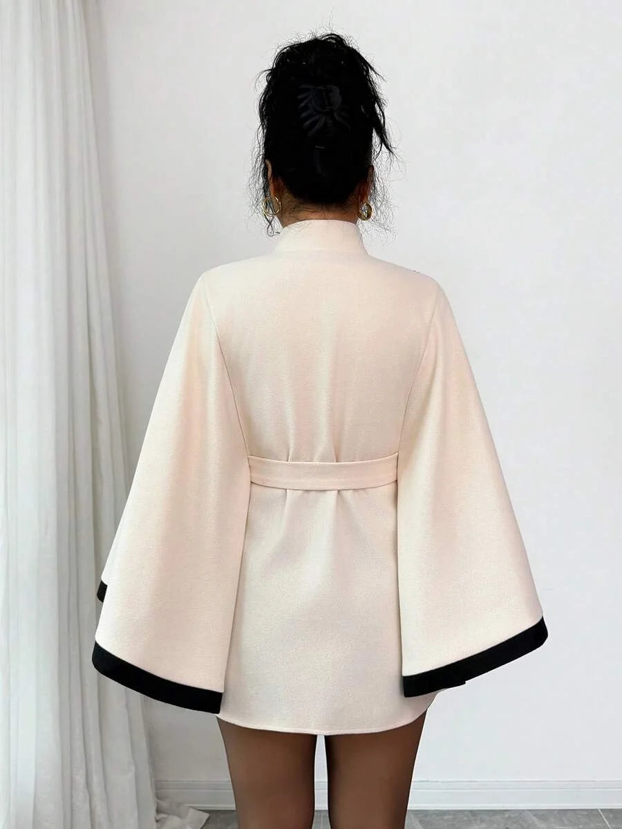 SHEIN Elenzya Women's Poncho Flare Sleeve Casual Elegant Streetwear Commuter Business Romantic Date Party Christmas Autumn/Winter Apricot Overcoat oaklynwear