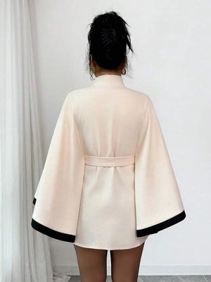 SHEIN Elenzya Women's Poncho Flare Sleeve Casual Elegant Streetwear Commuter Business Romantic Date Party Christmas Autumn/Winter Apricot Overcoat oaklynwear