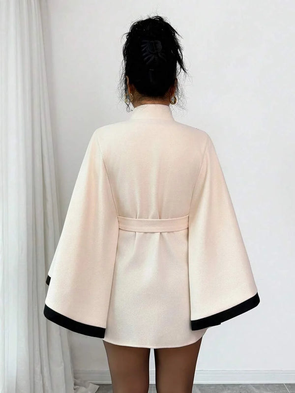SHEIN Elenzya Women's Poncho Flare Sleeve Casual Elegant Streetwear Commuter Business Romantic Date Party Christmas Autumn/Winter Apricot Overcoat oaklynwear
