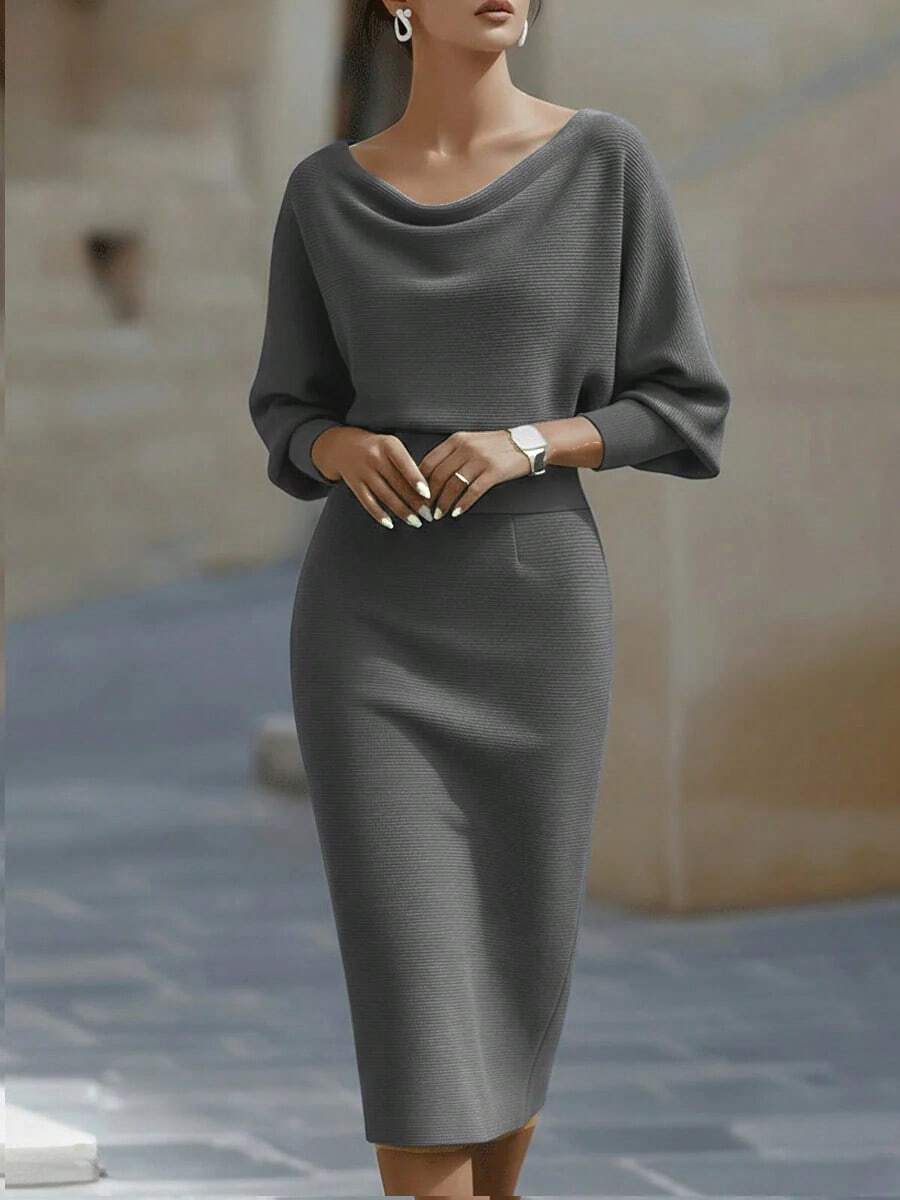 Cara Ribbed Knit Batwing Sleeve Midi Dress - view 24