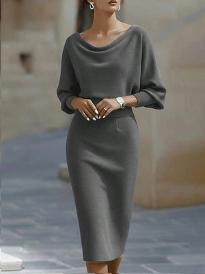 Cara | Ribbed Knit Batwing Sleeve Midi Dress