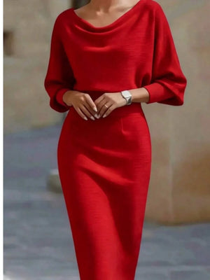 Cara | Ribbed Knit Batwing Sleeve Midi Dress