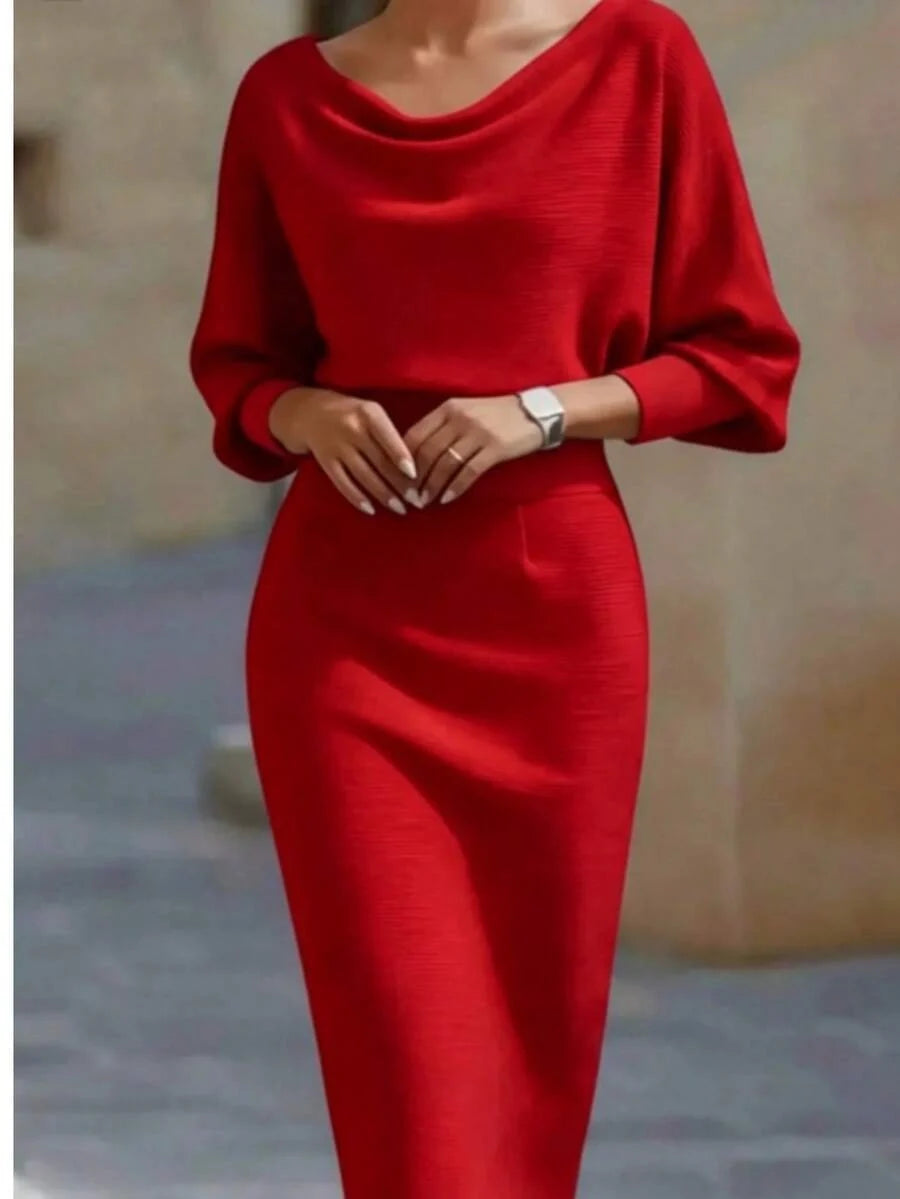 Cara Ribbed Knit Batwing Sleeve Midi Dress - view 17