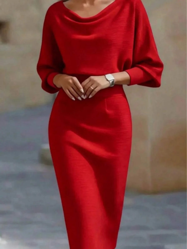 Cara | Ribbed Knit Batwing Sleeve Midi Dress
