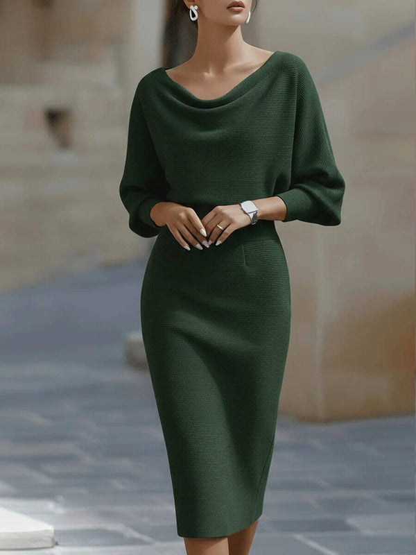 Cara | Ribbed Knit Batwing Sleeve Midi Dress