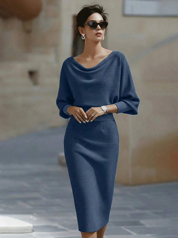 Cara | Ribbed Knit Batwing Sleeve Midi Dress