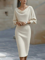 Cara Ribbed Knit Batwing Sleeve Midi Dress - view 12