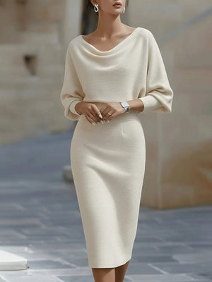 Cara | Ribbed Knit Batwing Sleeve Midi Dress