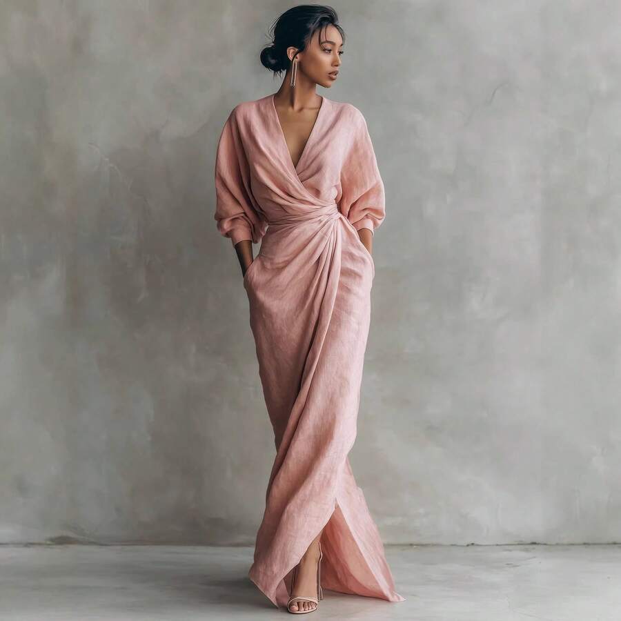 Nia V-Neck Batwing Sleeve Wrap Maxi Dress - view 3