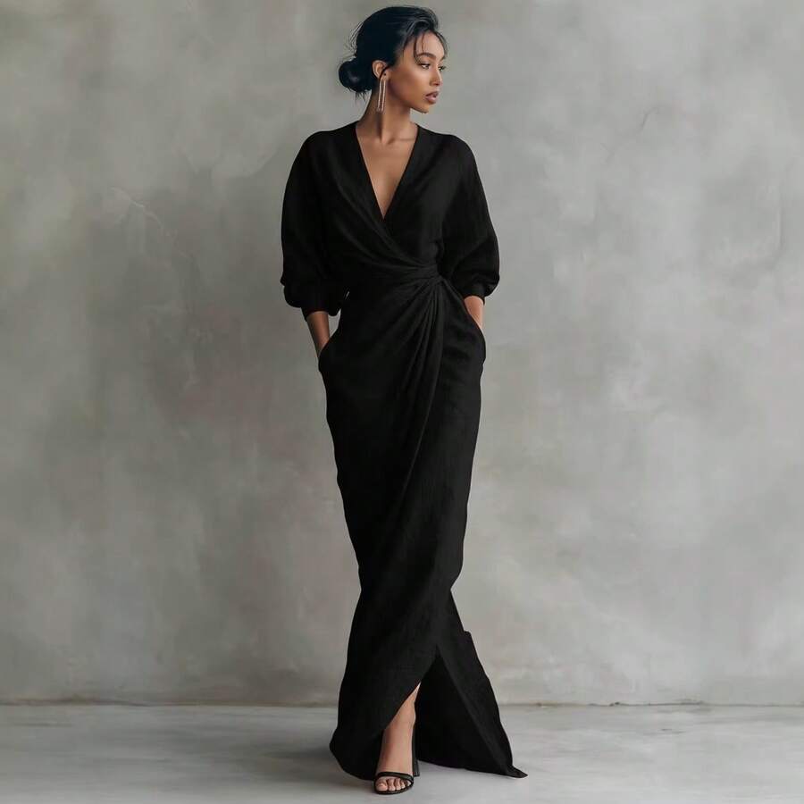 Nia V-Neck Batwing Sleeve Wrap Maxi Dress - view 5