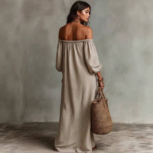 Ruby | Striped Off-Shoulder Puff Sleeve Midi Dress