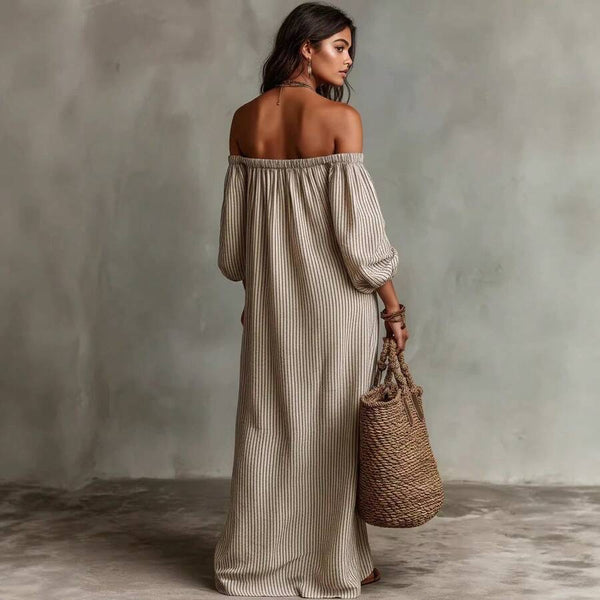 Ruby | Striped Off-Shoulder Puff Sleeve Midi Dress