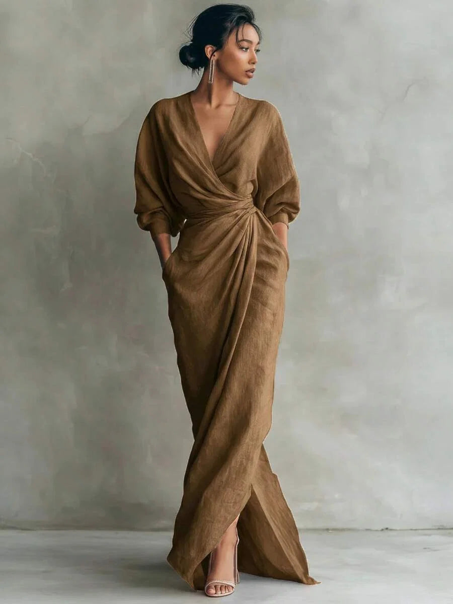 Nia V-Neck Batwing Sleeve Wrap Maxi Dress - view 6