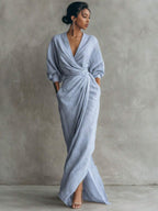 Nia V-Neck Batwing Sleeve Wrap Maxi Dress - front view