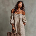 Ruby Striped Off-Shoulder Puff Sleeve Midi Dress - view 5