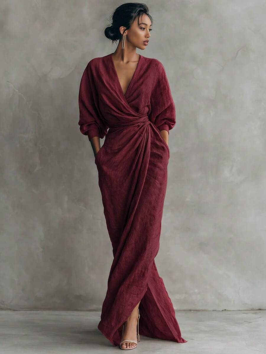 Nia V-Neck Batwing Sleeve Wrap Maxi Dress - view 7